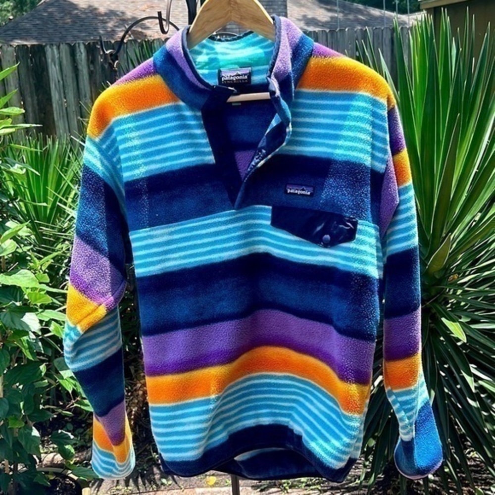 ▶️ Patagonia ◀️ Synchilla
Multicolor Striped Snap T
Pullover Sweater Mens
Size S
